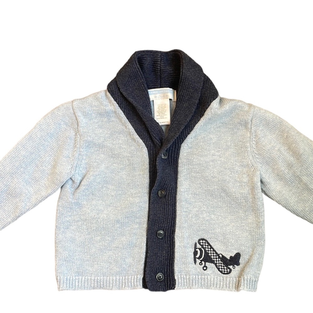 Janie and Jack Cardigan Sweater—Size 12-18M—Light and Navy Blue